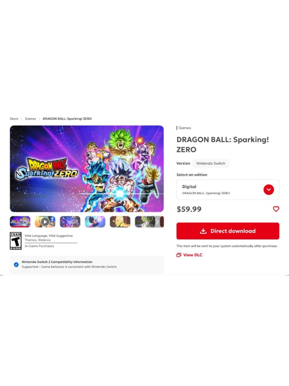 New, Sealed Dragon Ball: Sparking Zero Nintendo Switch Game Rated Teen, MSRP $59 - Picture 5 of 5